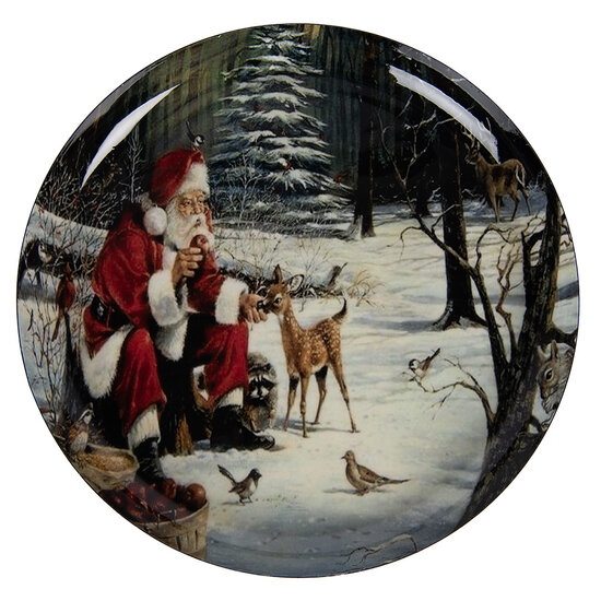 Clayre &amp; Eef   | Decoratie Schaal Grijs Rood &oslash; 28x3 cm | 66416