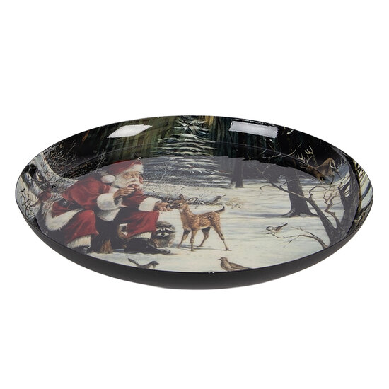 Clayre &amp; Eef   | Decoratie Schaal Grijs Rood &oslash; 28x3 cm | 66416