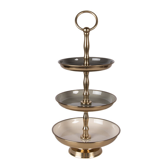Clayre &amp; Eef   | Etag&egrave;re 3 laags Beige Goudkleurig &oslash; 18x35 cm | 66426