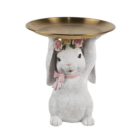 Clayre &amp; Eef   | Decoratie Konijn met schaal Wit Goudkleurig &oslash; 21x23 cm | 6PR5197