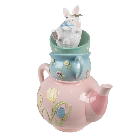 Clayre &amp; Eef   | Decoratie Konijn Roze Blauw Wit 28x19x34 cm | 6PR5232