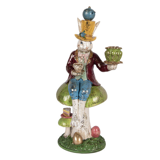 Clayre &amp; Eef   | Kandelaar Konijn Wit Groen 20x16x41 cm | 6PR6043