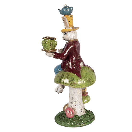 Clayre &amp; Eef   | Kandelaar Konijn Wit Groen 20x16x41 cm | 6PR6043