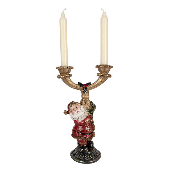 Clayre &amp; Eef   | Kandelaar Kerstman Goudkleurig Rood 17x10x28 cm | 6PR6050