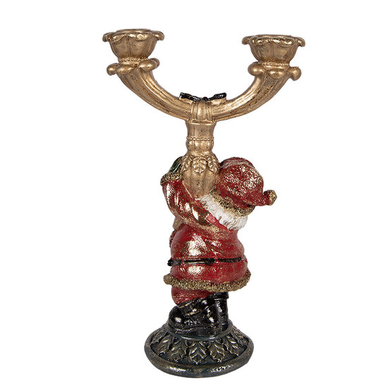 Clayre &amp; Eef   | Kandelaar Kerstman Goudkleurig Rood 17x10x28 cm | 6PR6050