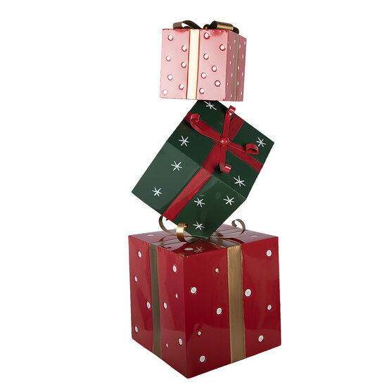 Clayre &amp; Eef   | Decoratie van opgestapelde Cadeautjes Rood Groen 36x36x90 cm | 5Y1400