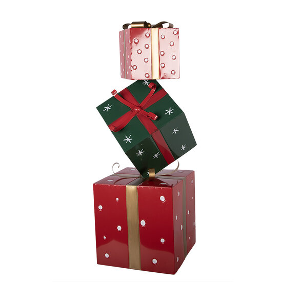 Clayre &amp; Eef   | Decoratie van opgestapelde Cadeautjes Rood Groen 36x36x90 cm | 5Y1400