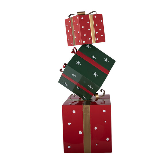 Clayre &amp; Eef   | Decoratie van opgestapelde Cadeautjes Rood Groen 36x36x90 cm | 5Y1400