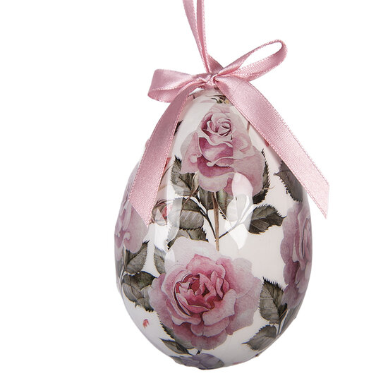 Clayre &amp; Eef   | Decoratie Hanger Ei (set 6) Wit Roze &oslash; 7x10 cm | 66456