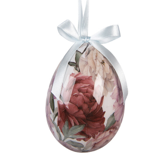 Clayre &amp; Eef   | Decoratie Hanger Ei (set 6) Wit Roze &oslash; 7x10 cm | 66456