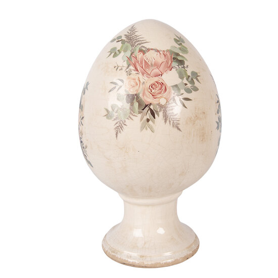 Clayre &amp; Eef   | Decoratie Ei op voet Beige Roze &oslash; 17x28 cm | 6CE2393XL