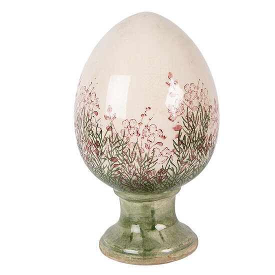 Clayre &amp; Eef   | Decoratie Ei op voet Beige Groen &oslash; 17x28 cm | 6CE2397XL