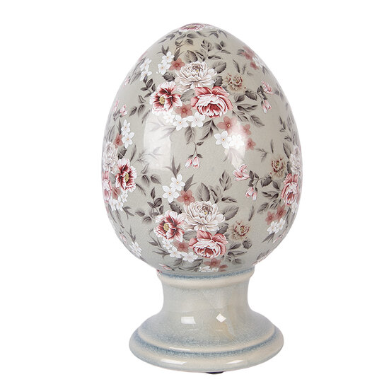 Clayre &amp; Eef   | Decoratie Ei op voet Grijs Roze &oslash; 15x24 cm | 6CE2399L