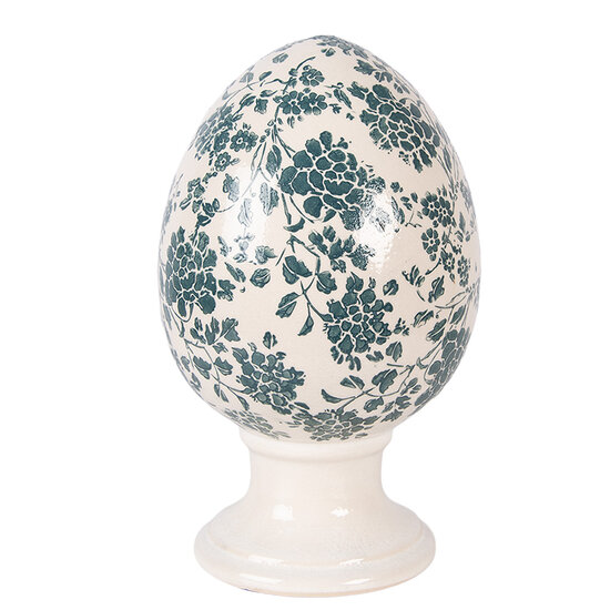 Clayre &amp; Eef   | Decoratie Ei op voet Beige Groen &oslash; 15x24 cm | 6CE2405L