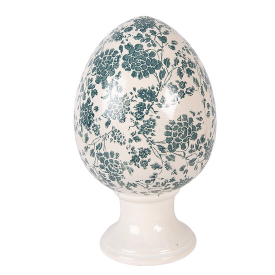 Clayre &amp; Eef   | Decoratie Ei op voet Beige Groen &oslash; 17x28 cm | 6CE2405XL