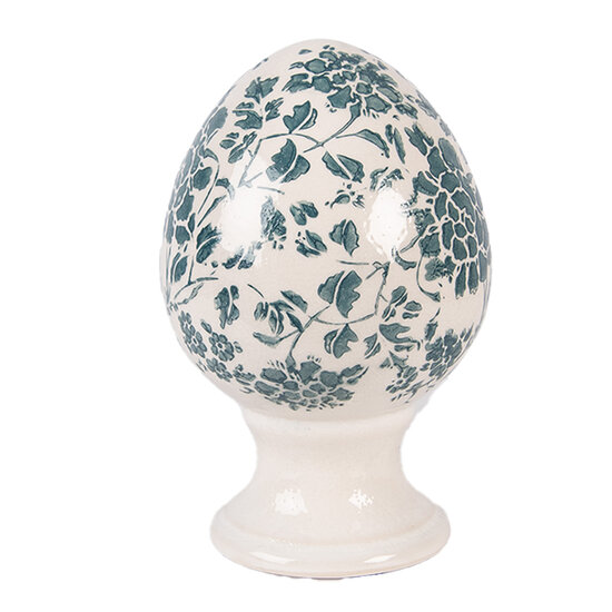 Clayre &amp; Eef   | Decoratie Ei op voet Beige Groen &oslash; 9x14 cm | 6CE2405S