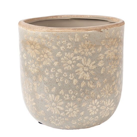 Clayre &amp; Eef   | Bloempot Binnen Grijs Beige &oslash; 18x16 cm | 6CE2409L