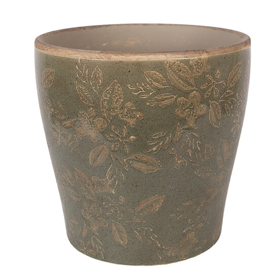 Clayre &amp; Eef   | Bloempot Binnen Groen Bruin &oslash; 18x17 cm | 6CE2410XL
