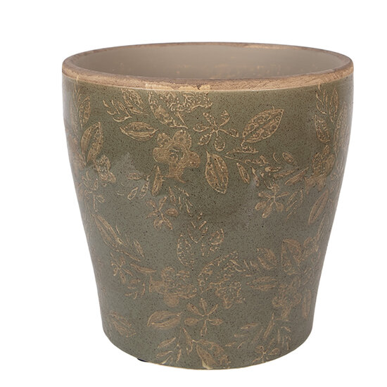 Clayre &amp; Eef   | Bloempot Binnen Groen Bruin &oslash; 18x17 cm | 6CE2410XL