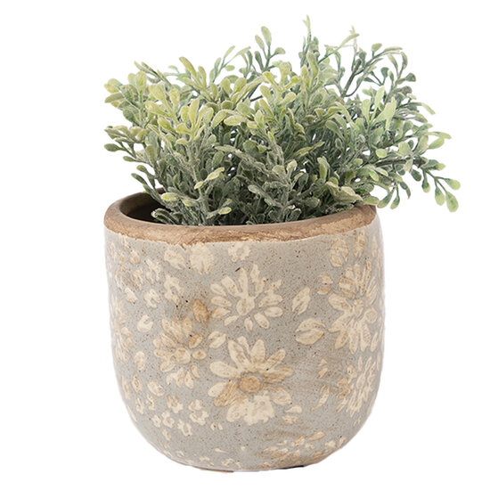 Clayre &amp; Eef   | Bloempot Binnen Grijs Beige &oslash; 10x9 cm | 6CE2409S