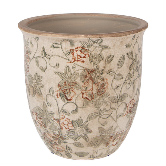 Clayre &amp; Eef   | Bloempot Binnen Beige Groen &oslash; 17x17 cm | 6CE2415L