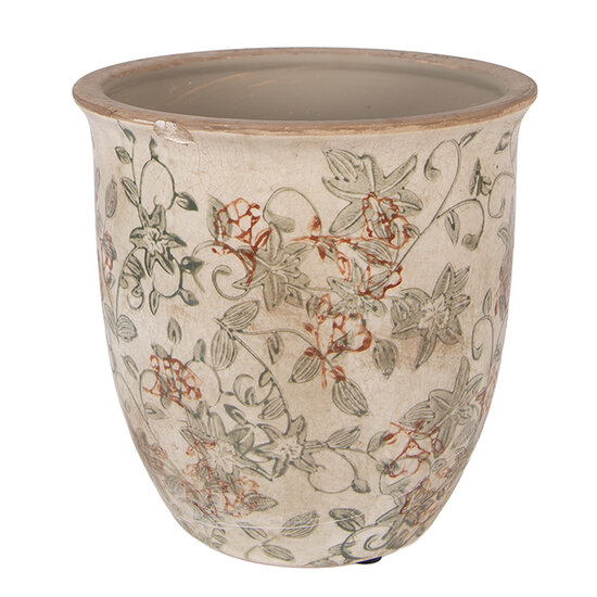 Clayre &amp; Eef   | Bloempot Binnen Beige Groen &oslash; 17x17 cm | 6CE2415L