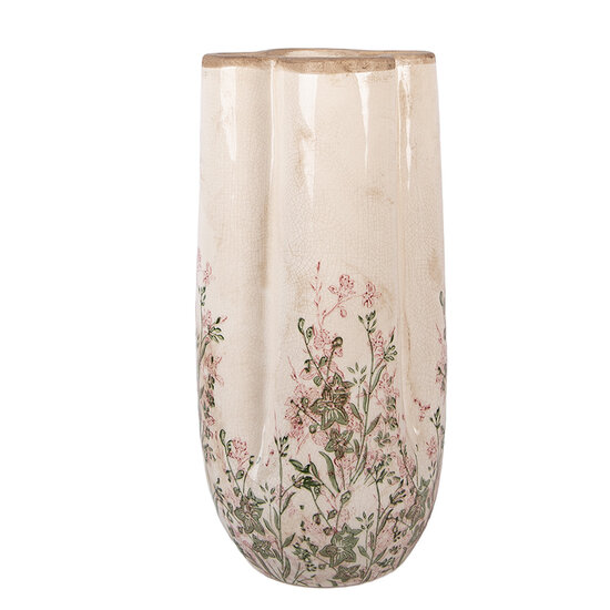 Clayre &amp; Eef   | Vaas Beige Groen &oslash; 16x36 cm | 6CE2416L