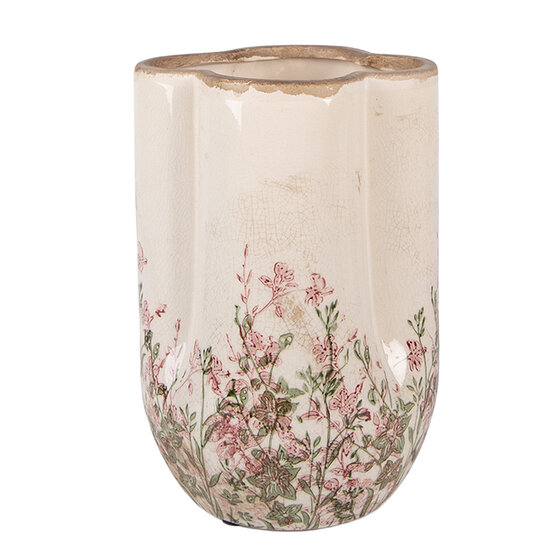 Clayre &amp; Eef   | Vaas Beige Groen &oslash; 16x24 cm | 6CE2416S