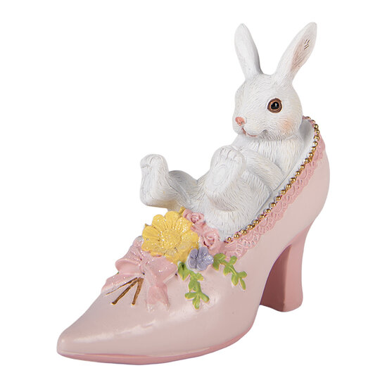 Clayre &amp; Eef   | Decoratie Konijn in schoen Wit Roze 13x5x12 cm | 6PR5979