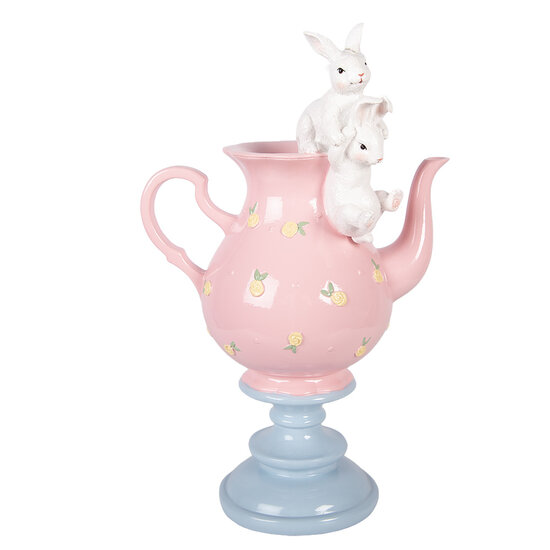 Clayre &amp; Eef   | Decoratie theepot met konijnen Roze Wit 22x14x35 cm | 6PR5940