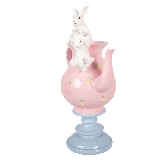 Clayre &amp; Eef   | Decoratie theepot met konijnen Roze Wit 22x14x35 cm | 6PR5940