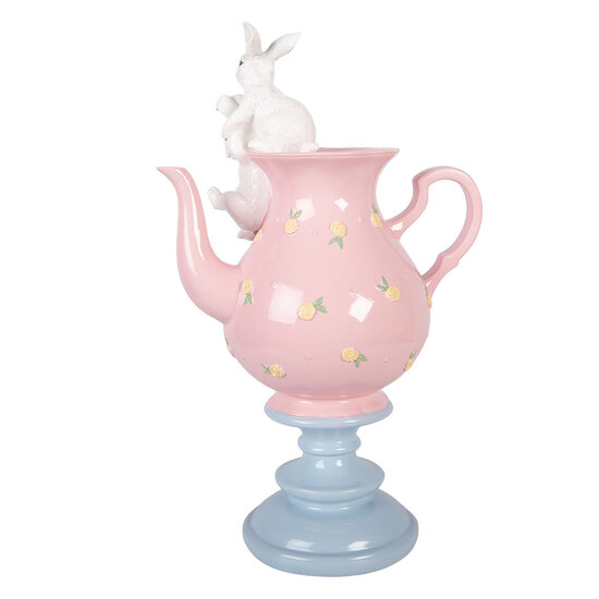 Clayre &amp; Eef   | Decoratie theepot met konijnen Roze Wit 22x14x35 cm | 6PR5940
