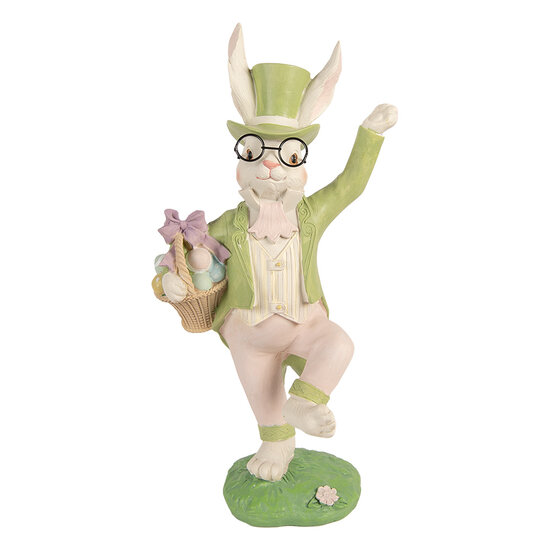 Clayre &amp; Eef   | Decoratie Konijn Wit Groen 19x15x36 cm | 6PR5954