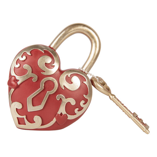 Clayre &amp; Eef   | Decoratie Hart met sleutel Rood goudkleurig 22x9x30 cm | 6PR5955