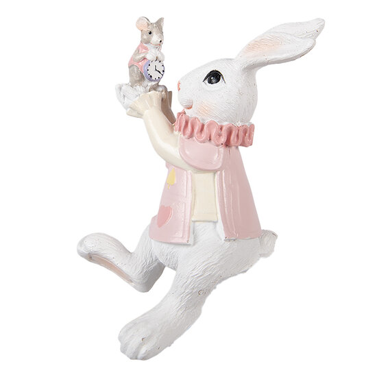 Clayre &amp; Eef   | Decoratie zittend Konijn Wit Roze 9x9x14 cm | 6PR5975