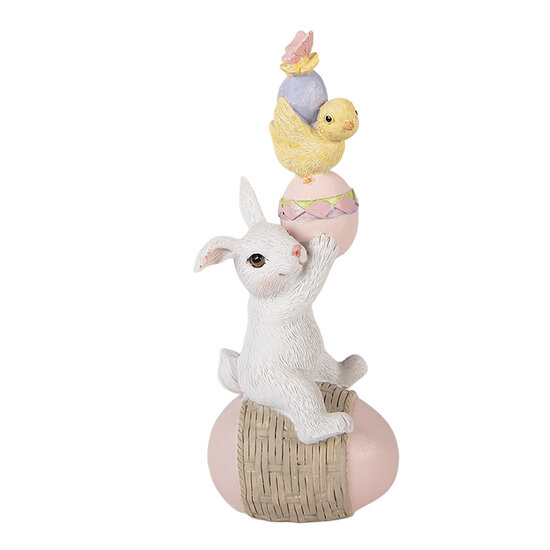 Clayre &amp; Eef   | Decoratie zittend Konijn Wit Roze 9x9x14 cm | 6PR5975