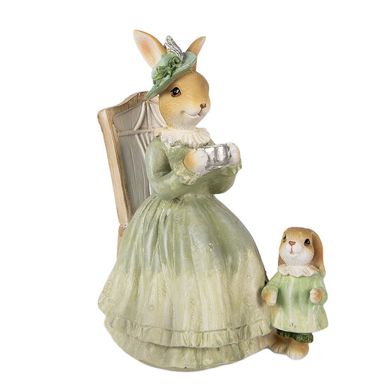 Clayre &amp; Eef   | Decoratie Konijnen Bruin Groen 14x10x18 cm | 6PR5980