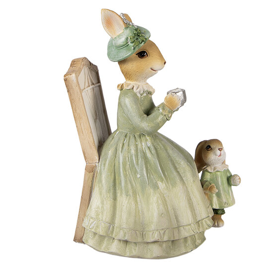 Clayre &amp; Eef   | Decoratie Konijnen Bruin Groen 14x10x18 cm | 6PR5980