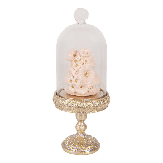 Clayre &amp; Eef   | Glazen Stolp met decoratie Goudkleurig Roze &oslash; 7x17 cm | 6PR6011