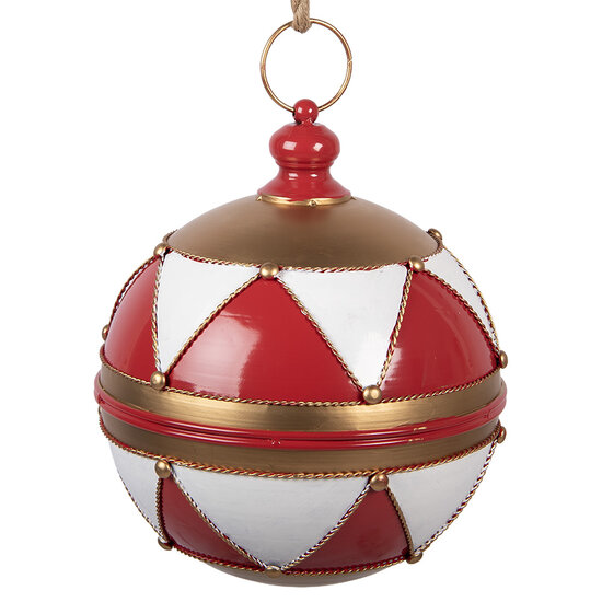 Clayre &amp; Eef   | Decoratie Kerstbal Rood Wit &oslash; 31x36 cm | 6Y5986