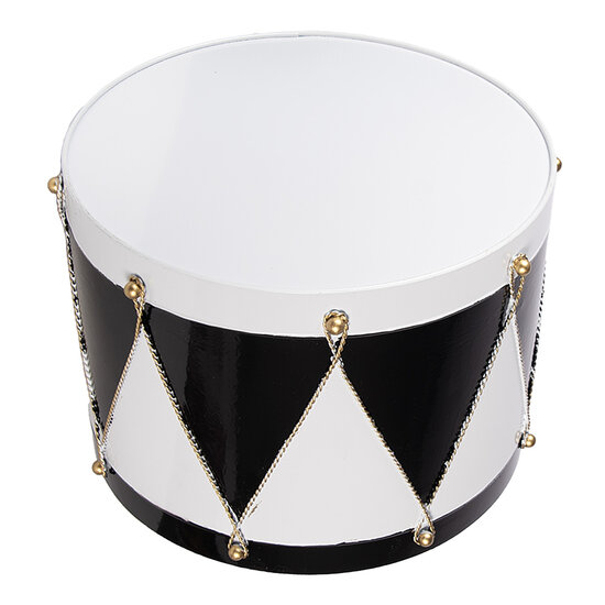 Clayre &amp; Eef   | Decoratie Trommel Wit Zwart (set 2) &oslash; 37x26 / &oslash; 32x17 cm | 6Y5989