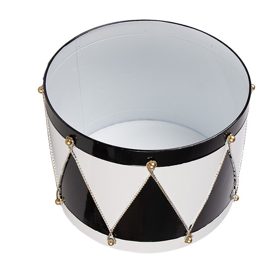 Clayre &amp; Eef   | Decoratie Trommel Wit Zwart (set 2) &oslash; 37x26 / &oslash; 32x17 cm | 6Y5989