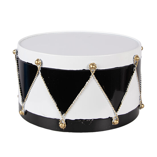 Clayre &amp; Eef   | Decoratie Trommel Wit Zwart (set 2) &oslash; 37x26 / &oslash; 32x17 cm | 6Y5989