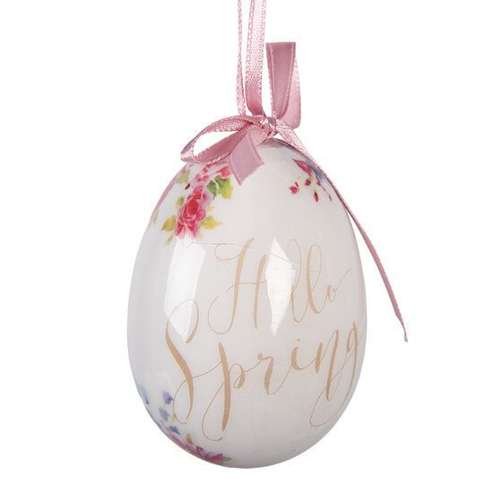 Clayre &amp; Eef   | Decoratie Hanger Ei (set 9) Wit Roze &oslash; 5x8 cm | 66445