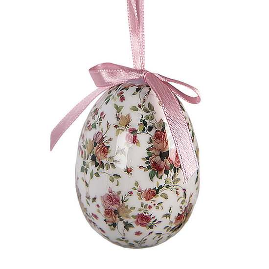 Clayre &amp; Eef   | Decoratie Hanger Ei (set 9) Roze Wit &oslash; 5x8 cm | 66449