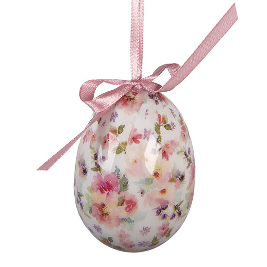 Clayre &amp; Eef   | Decoratie Hanger Ei (set 9) Wit Roze &oslash; 5x8 cm | 66451