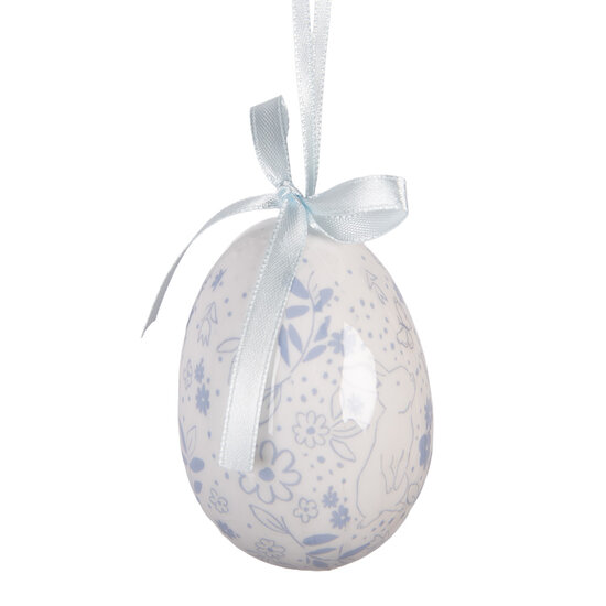 Clayre &amp; Eef   | Decoratie Hanger Ei (set 9) Wit Blauw &oslash; 5x8 cm | 66452