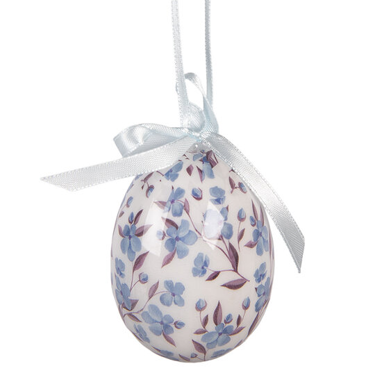 Clayre &amp; Eef   | Decoratie Hanger Ei (set 9) Wit Blauw &oslash; 5x8 cm | 66452