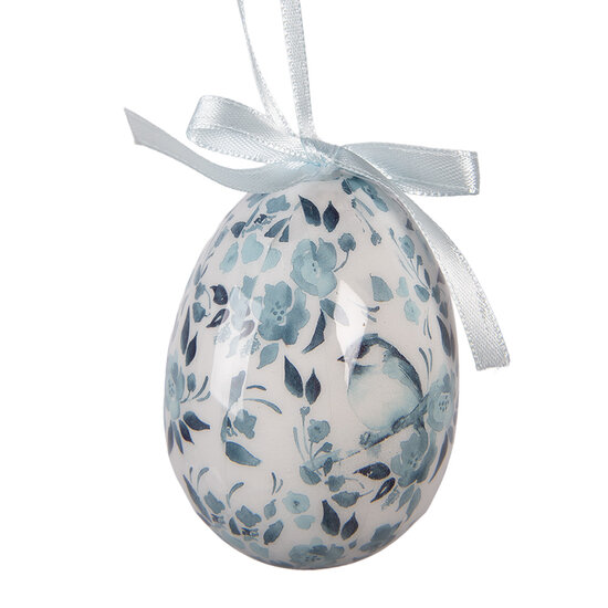 Clayre &amp; Eef   | Decoratie Hanger Ei (set 9) Wit Blauw &oslash; 5x8 cm | 66452