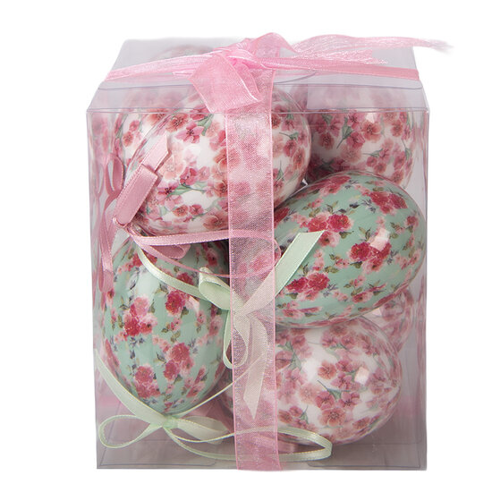 Clayre &amp; Eef   | Decoratie Hanger Ei (set 9) Wit Roze &oslash; 5x8 cm | 66453